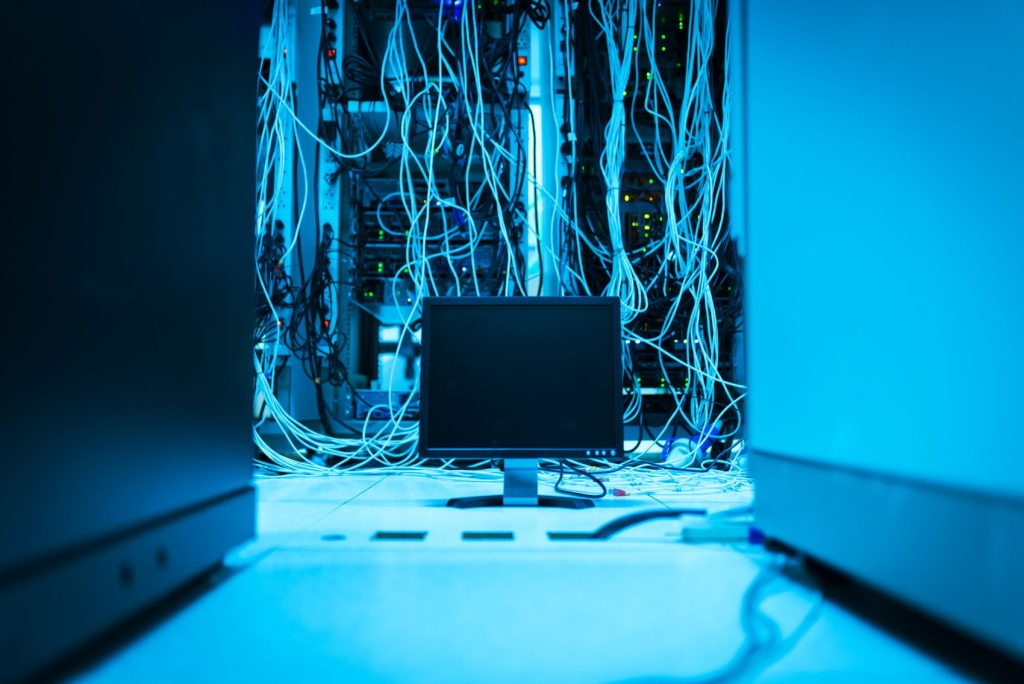 Network cabling and switches in a server room