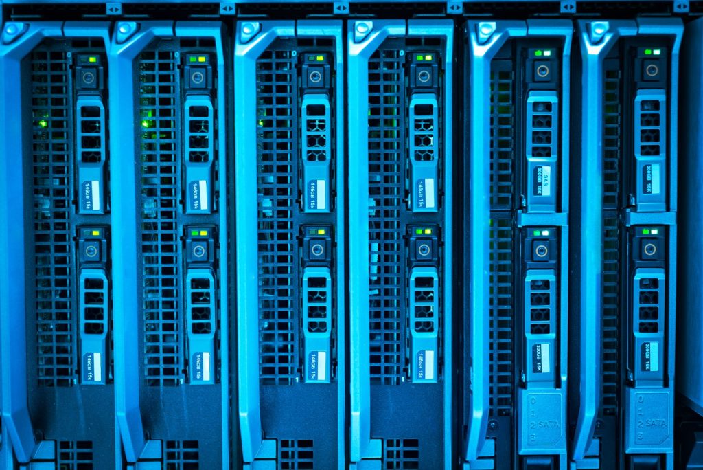 Enterprise server blades mounted in a rack